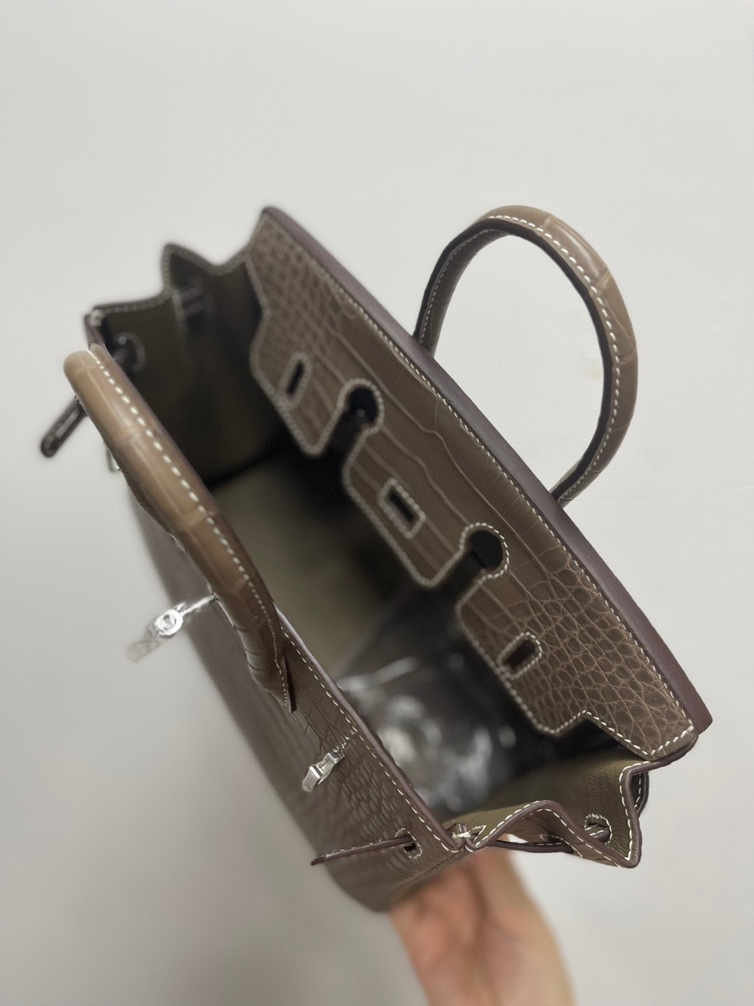 TOPエルメス Beeswax thread全手作り バーキン25 写真色/金具シルバー