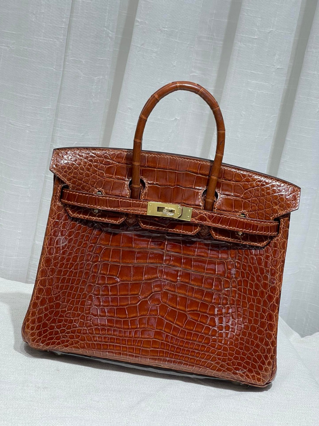 TOPエルメス Beeswax thread全手作り バーキン25 写真色/金具ゴールド
