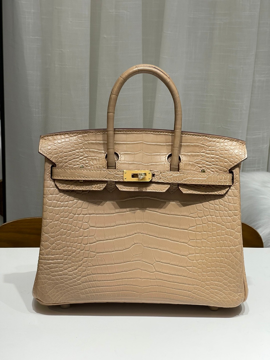 TOPエルメス Beeswax thread全手作り バーキン25 写真色/金具ゴールド
